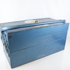 DDR Werkzeugkiste klappbar in blau - Oldtimer Blechkiste