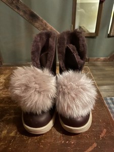 UGG Isley Waterproof Black Leather Fur Pom Pom Boots Womens Size 9.5-NIB- 