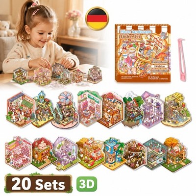 20 Sets 3D House Stickers Miniature Scene Stickers DIY Stressabbau Kreativität