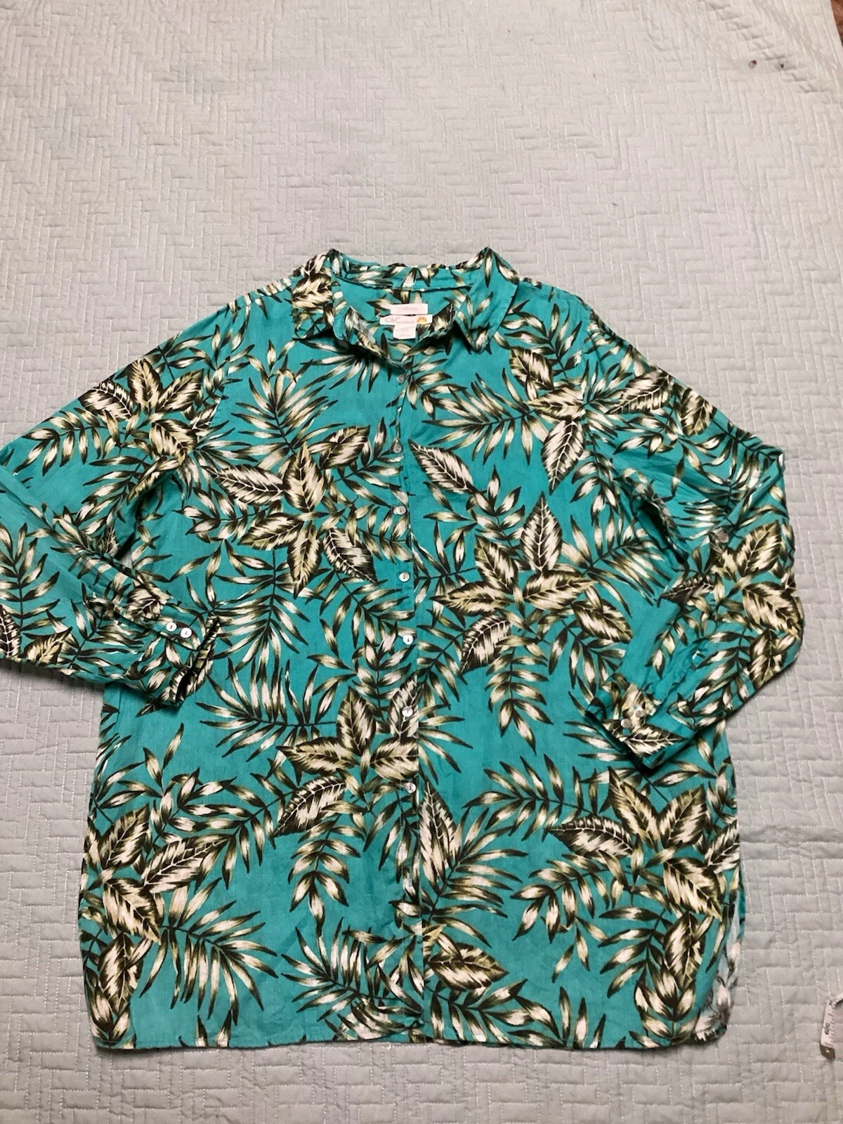 Ladies Beautiful C&C California Xl 100% Linen Leafy Theme Split Side Butt Shirt
Opens in a new windo