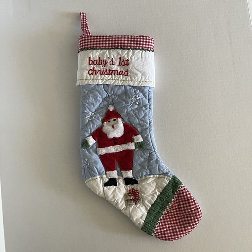 Pottery Barn Kids Christmas Stocking Baby's First Quilted Santa Claus Gingham