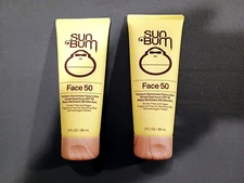 Lot Of 2 - Sun Bum Face SPF 50 Premium Sunscreen Face Lotion 3oz Lightweight