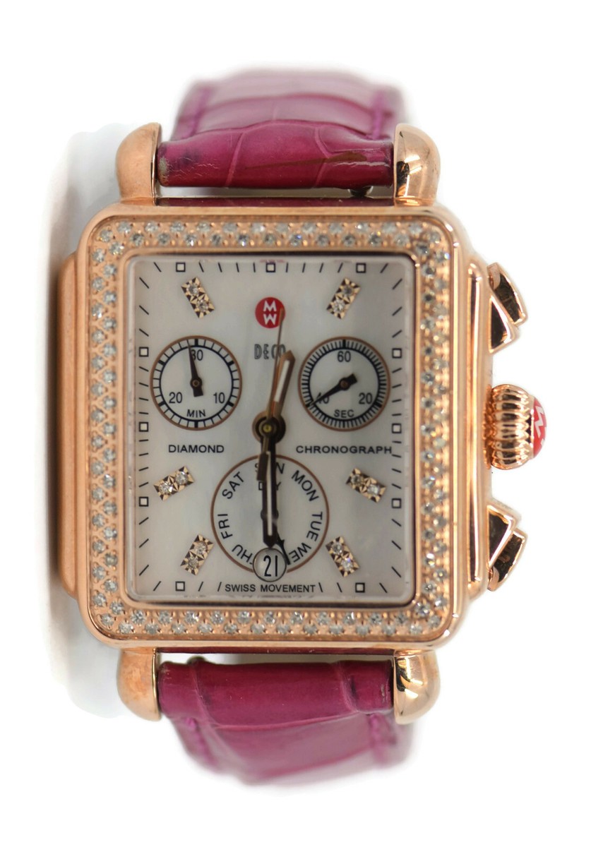 MICHELE Watch Deco 120 Diamond Chronograph 18mm Rose Gold Bracelet