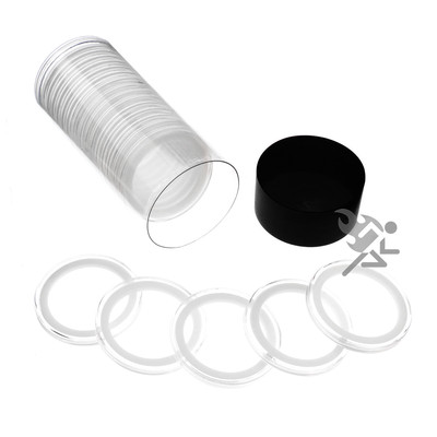Coin Holder Tube & 20 AirTite 25mm Black Ring Capsules for 1/2oz Gold Maple Leaf