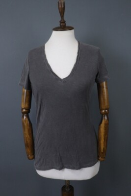 James Perse Gray Cotton V-Neck Short Sleeve Stretchy Pullover Blouse Top Size 4