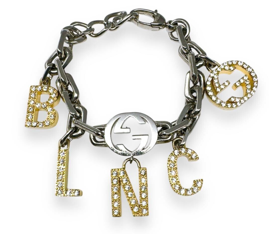 GUCCI × BALENCIAGA Hacker Crystal Charm GG Rhinestone Bracelet 