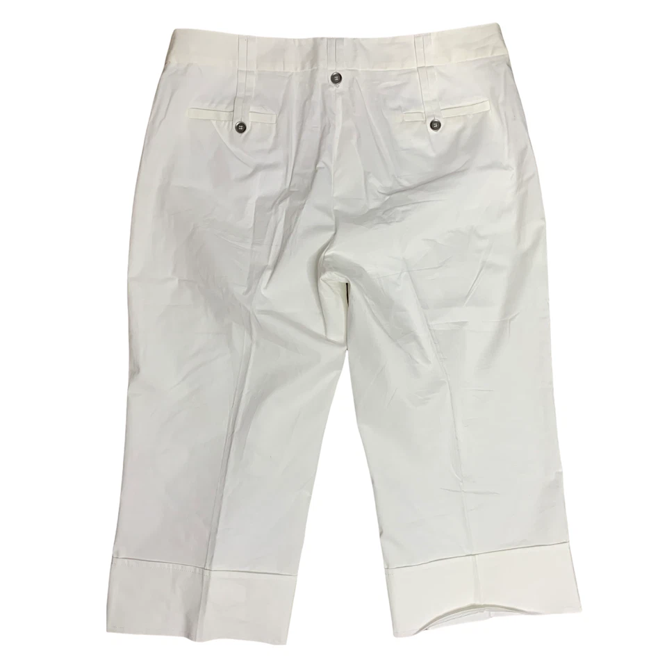 Pantalones Capri Margaret M Cintura Alta 14 Bolsillos Blancos Cinturón Lazos Botones Cremallera  Foto 3 de 4