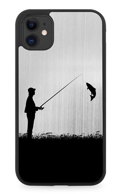 Angeln Gummi Handy Hülle Fischer Fisch Kit Ausrüstung Geschenk Silber Grau i694