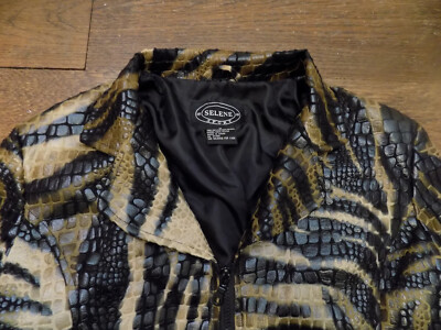 Selene Sport Jacket Full Zip Croc embossed Animal Print sz M Black