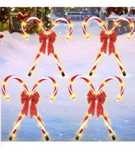 4 Pack Christmas Candy Cane Outdoor Pathway Lights with Bow, 21" Christmas Deco