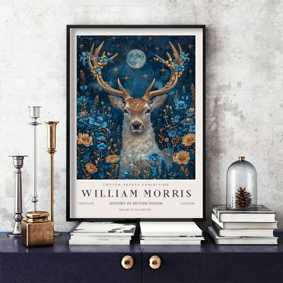 William Morris Print, Morris Exhibition Poster, Blue Collection Deer (20e)