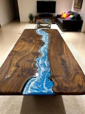 30"x60" Ocean Epoxy Dining Table Top Ocean Wave Effect Resin Table Furniture Dec