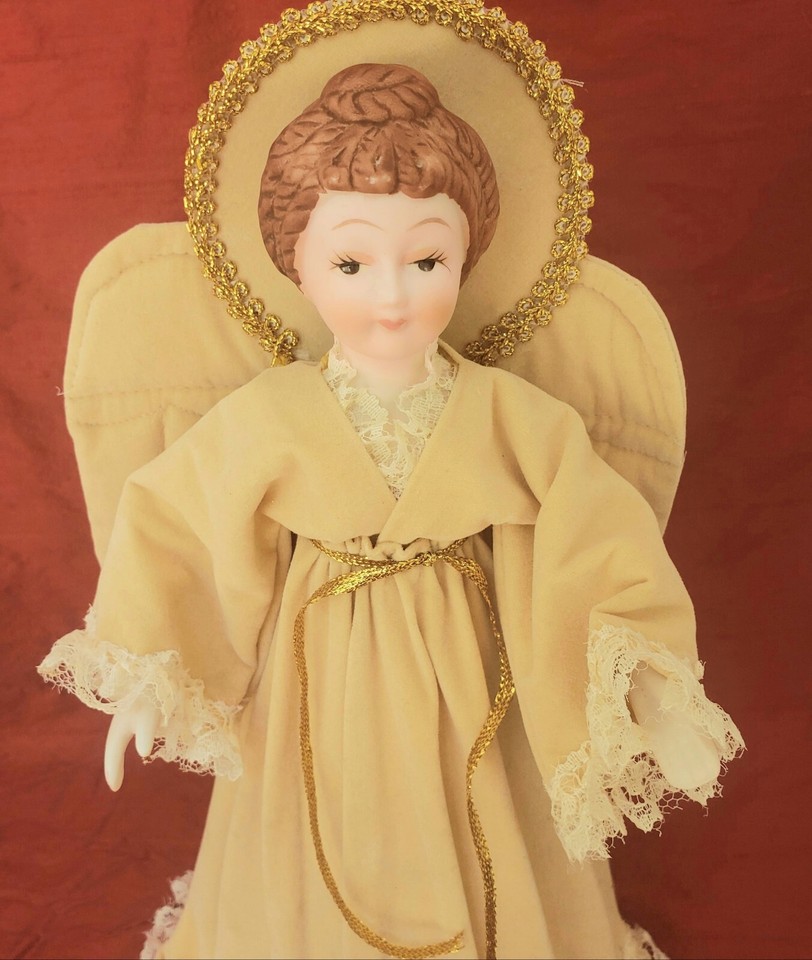 Gold Felt Victorian Angel Vintage Angel Christmas Tree Topper Rick Rack