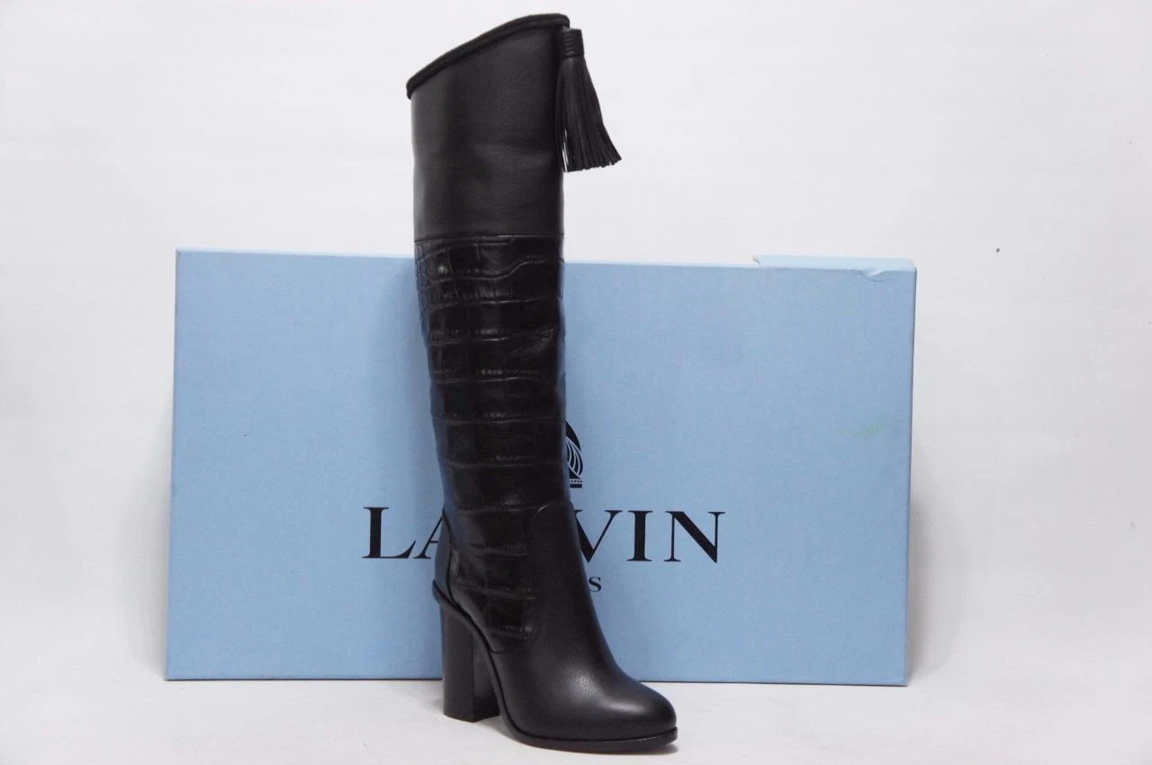 Lanvin — LANVIN CROC-STAMPED-DETAIL KNEE TALL BOOTS SHOES 36.5/6.5 $1985