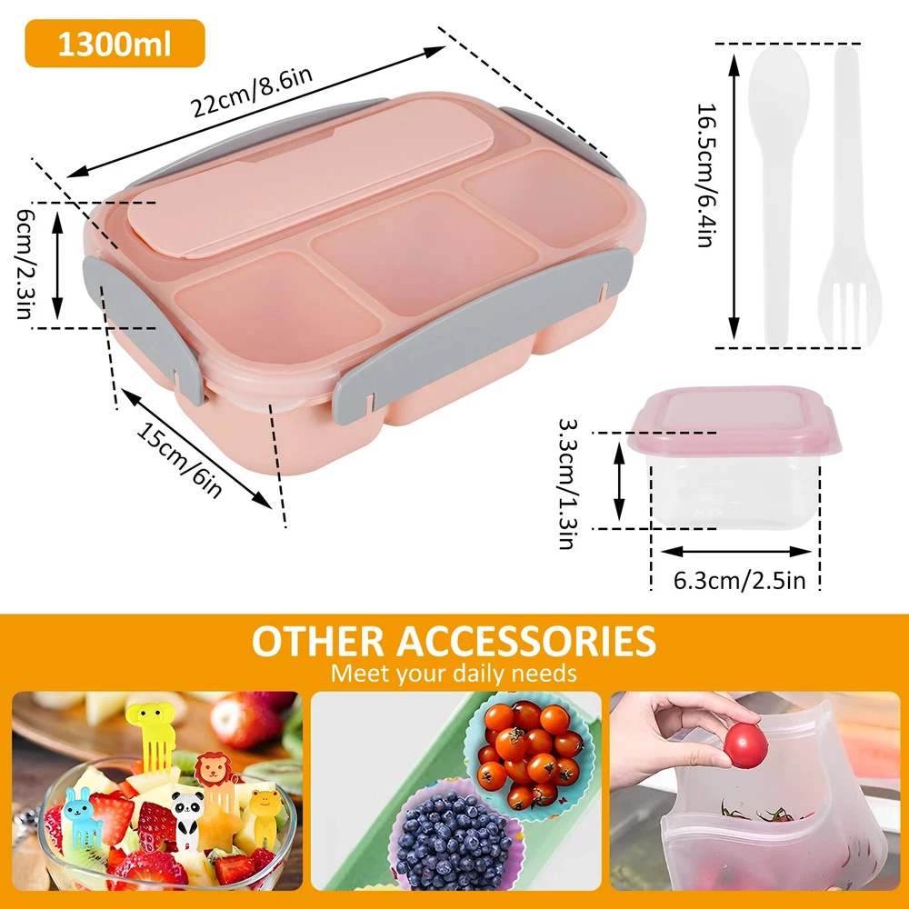 27Pcs Bento Lunch Box Kit 1300Ml Lunch Food Container Bento Box With Storage Bag