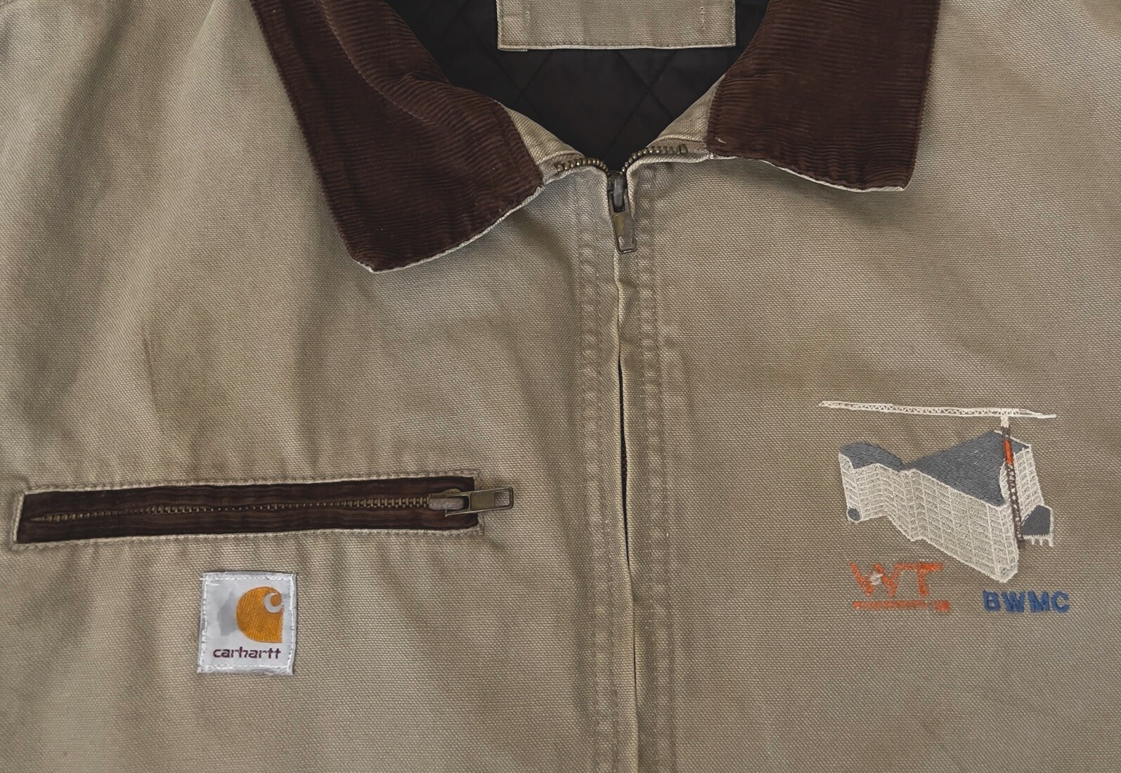 Carhartt Reworked Detroit Style Jacket Quilt Lined Full Zip Company Logo Men XL image 4