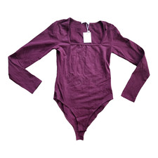 MANGOPOP Women's Size Small Long Sleeve Bodysuit Square Neck Maroon NEW NWT