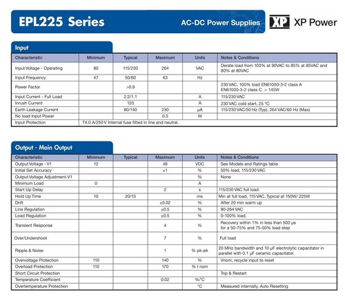EPL225PS24 XP POWER Netzteil AC-DC Open Fram 225W 24V / unbenutzter Zustand - Bild 7 von 8