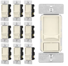 10 Pack, Eaton 300W LED Slide Dimmer Switch 3-Way, Light Almond  Cream SUL06P-LA