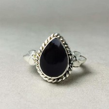 Natural Black Onyx Gemstone Ring 925 Sterling Silver Statement Ring Boho Ring