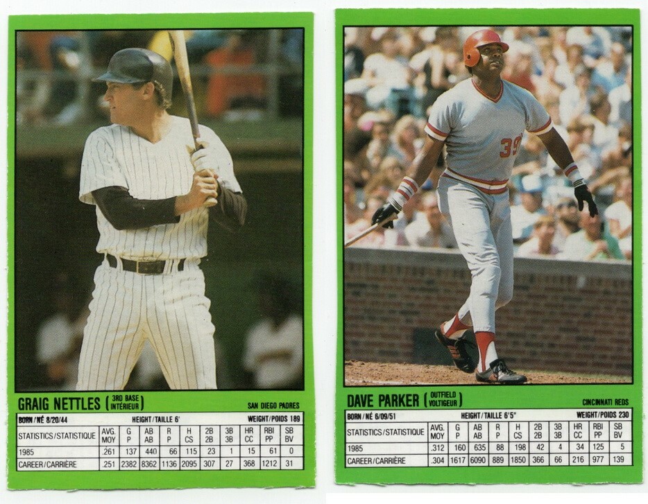 Graig Nettles #5E - Dave Parker #5F 1986 General Mills Booklet cut