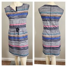 T By Talbots Multicolor striped shift dress comfy Elastic waist women's XS