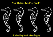 Seahorse Floral Design White Decals Car Windows Laptop Tumbler Tablet Mugs
