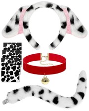 Halloween Dalmatian Costume Set Dog Ear Headband for Choker Tail Bell Sticker...
