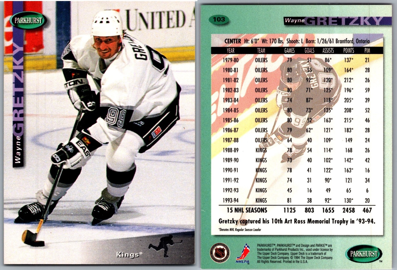 94-95 PARKHURST BASE & RC'S #1 - 160 - PICK FROM LIST - FREE COMBINED SHIPPING
