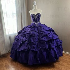 Gothic Quinceanera Dresses Off Shoulder Purple Satin Dress Party Prom Ball Gowns