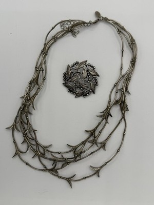 Cookie Lee Leaf Multi strand Necklace & Leaf Brooch Marriage Set READ