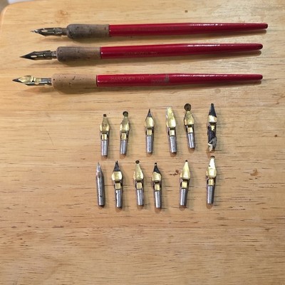 Speedball Hanover 70 Dip Pen Holders & Calligraphy 12 Nibs A-2 B-0 C-5 + More