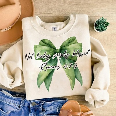 St Patricks Day Blessed Bow Crewneck Sweatshirt Lucky Irish Retro Gift