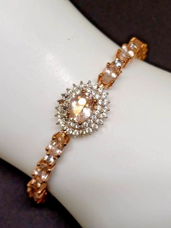 6.4 克拉 Marropino 摩根石锆石 Bolo 手镯 Vermeil,玫瑰金纯银 — 第 2/4 张图片