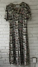VTG Maggie Lawrence Cottage Cream Green Rose Core  Floral Maxi Dress size Small