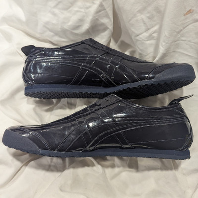 Onitsuka Tiger Men's Black- Midnight (blueish)Leather  Lace-Up Sneakers 1182A210