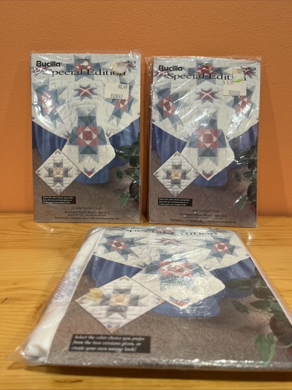 Lot of 2 Bucilla Starburst 15x15 Quilt Blocks (12 Blocks) CrossStitch #64518