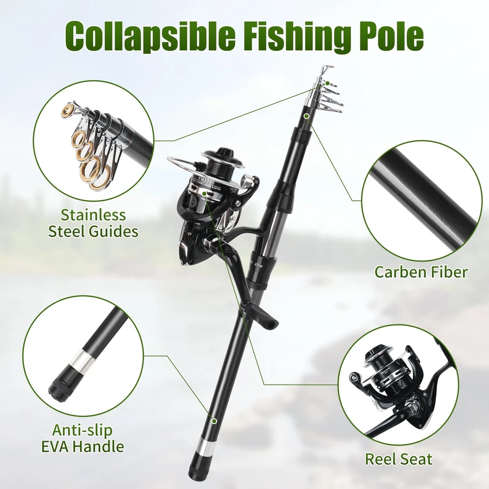 Fishing Rod Reel Combo - 2PCS 6.89ft Telescopic Fishing Poles 2PCS Spinning R... - Image 3 of 4
