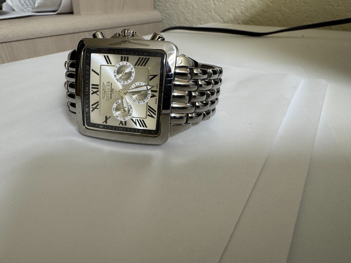 Invicta 4231 Day Date 24 Hours square stainless steel watch 41mm