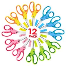 Kids Scissors, 5" Toddler Scissors with Cover, Blunt Tip, Comfort Grip, 12 Pack