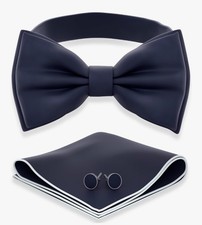 Men's Bow Tie For Tuxedo with Handkerchief  Cufflinks Navy Blue Formal Wear