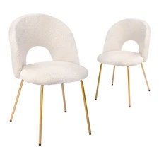 Set of 2 Velvet Dining Chairs with Metal Legs for Living Room,Kitchen,White