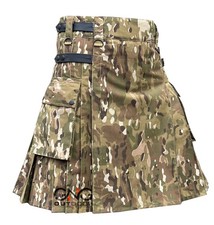 Men's Scottish Leather Strap Camo kilt Fashion Cotton Utility kilt Modern kilt