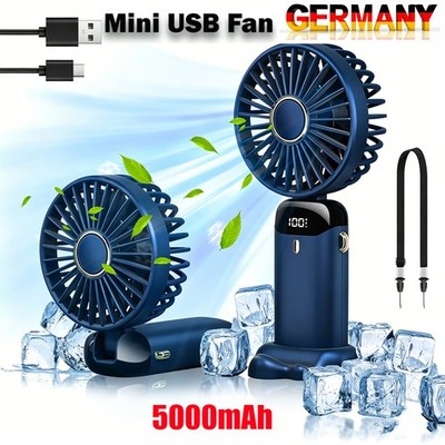 Portable 5000mAh Mini Hand Ventilator Akku Aufladbar Lüfter Handheld neck Fan