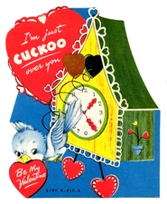 Vintage Valentine's Day Card, LG CUCKOO Clock and Bluebird "I'm CUCKOO Over You"
