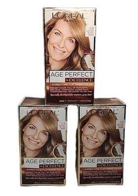 3x L'OREAL Paris AGE PERFECT Excellence Hair Color, 6B LIGHT SOFT NEUTRAL BROWN 