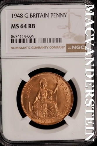 Great Britain: 1948 One Penny - NGC MS 64 RB - Brilliant Uncirculated #SLi359