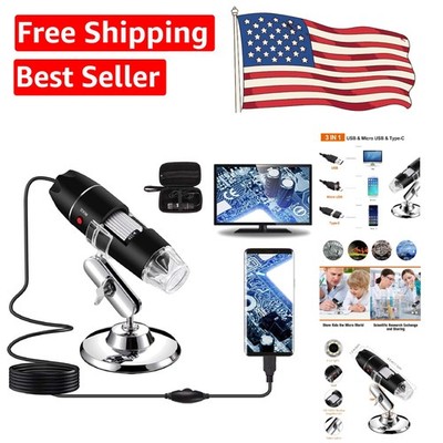 Handheld USB Microscope 40X-1000X with Metal Stand & Multi-Device Compatibility