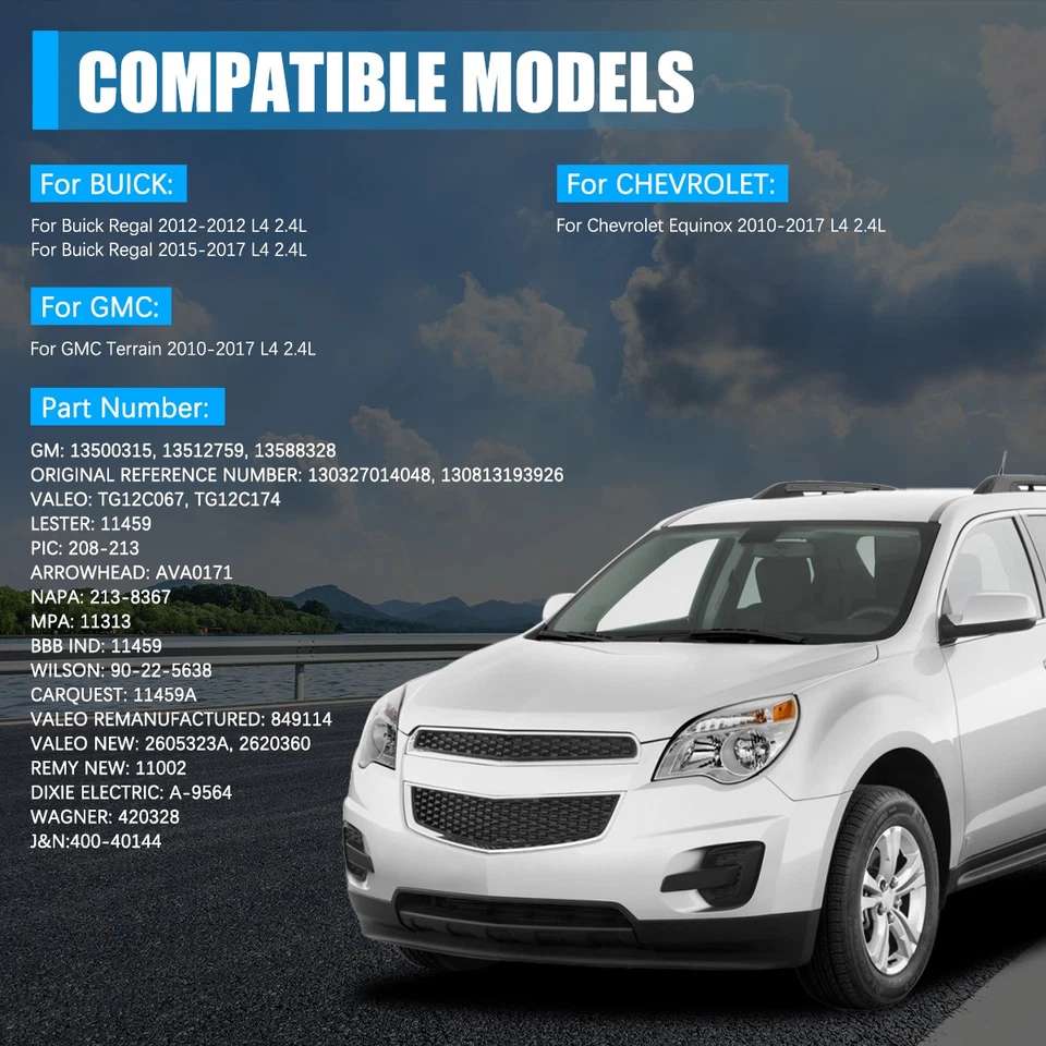 OEM Alternator for Chevy Equinox GMC Terrain 10-17 Buick Regal 120A CW 5-Groove Foto 4 de 4