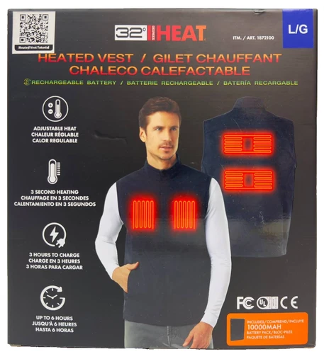 32 Degrees Rechargeable Adjustable Heated Vest, 1000MAH Battery Pack Included, L - product listing photo